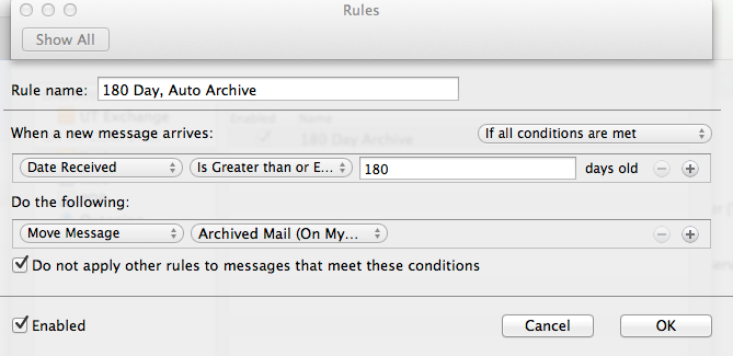 outlook for mac does not apply rules to mail already in my inbox